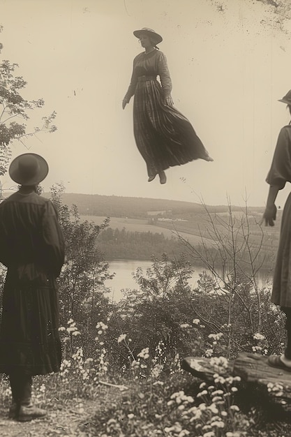 Foto grijselijke foto uit 18901900 levitatie tijdens een heksencoven