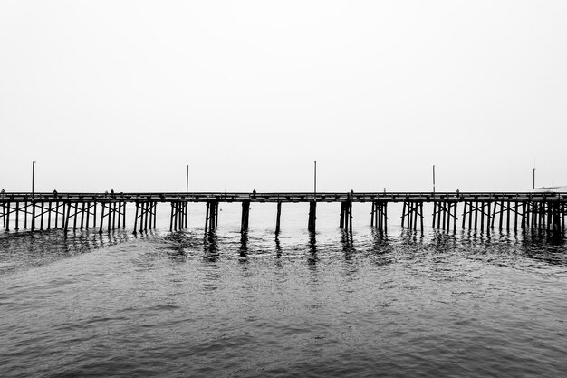 Grijswaardenopname van een lange brug in newport beach, californië