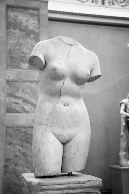 Foto grijswaardenopname van een marmeren beeld van een vrouw