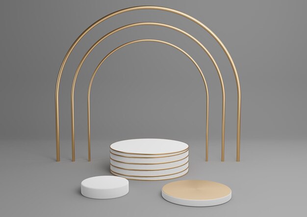 Grijze 3d product display podium luxe gouden boog staan minimale achtergrond abstracte compositie