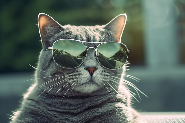 Grijze kat met bril gegenereerd door AI