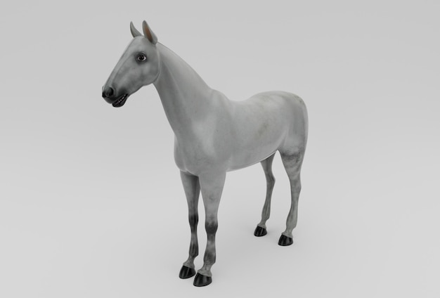 Foto grijze paard 3d rendering minimale 3d illustratie op witte achtergrond