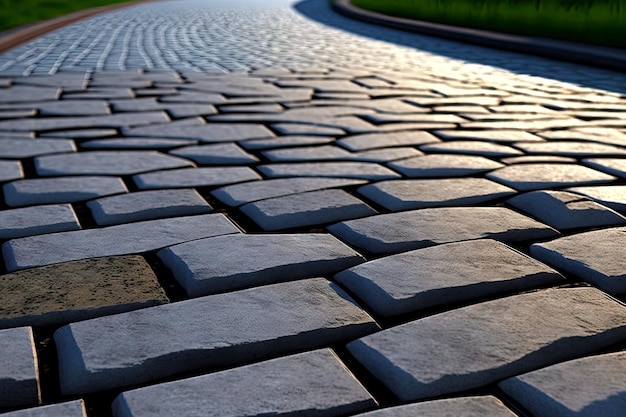 Grijze straatstenen op weg betonnen bestrating sectie