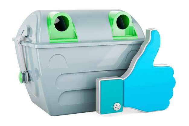 Foto grijze vuilniscontainer met een 3d-weergave van een soortgelijk pictogram