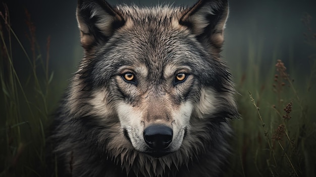 grijze wolf canis lupus posrtrait