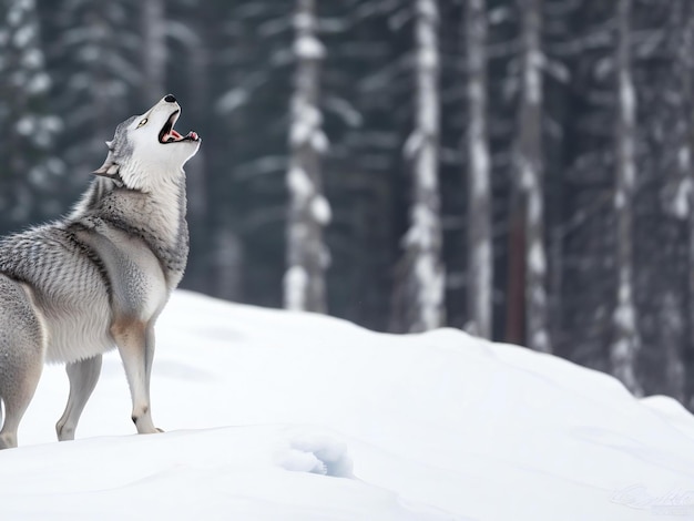 Grijze wolf huilend in arctisch wildernisgebied ai gegenereerd