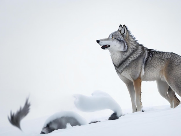 Grijze wolf huilend in arctisch wildernisgebied ai gegenereerd