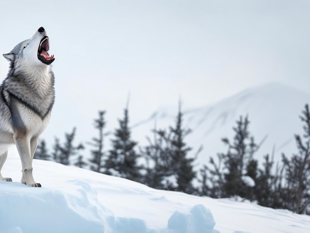 Grijze wolf huilend in arctisch wildernisgebied ai gegenereerd