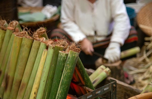 Grill bamboe koken in vintage stijl van Thailand