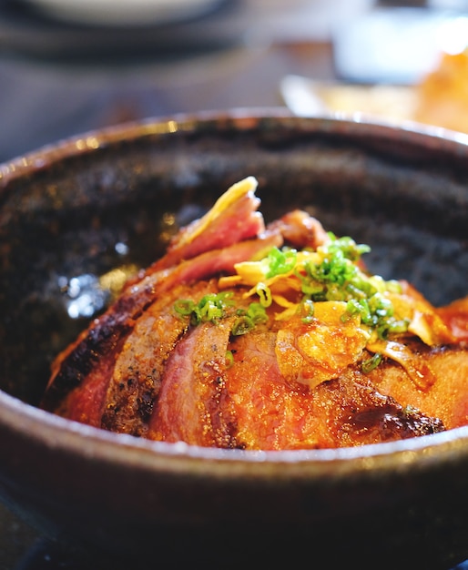 grill beef wagyu on japan rice