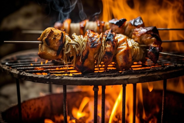 Grill Chicken Shashlik op metalen spiesjes Generatieve AI