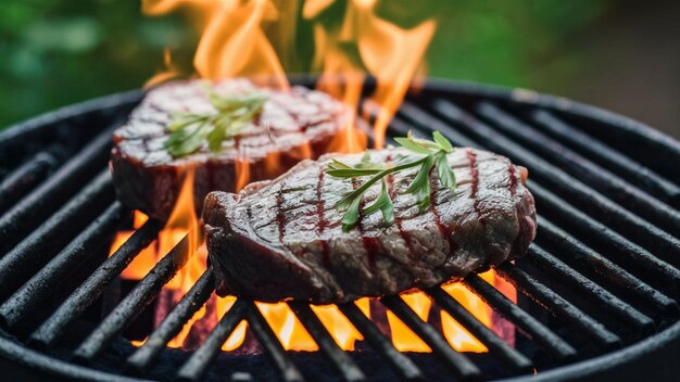 Grill Juicy Stake met een geïsoleerde achtergrond voor een social media post