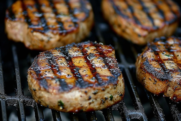 Grill Marks Galore Grilled pork or beef steaks photo