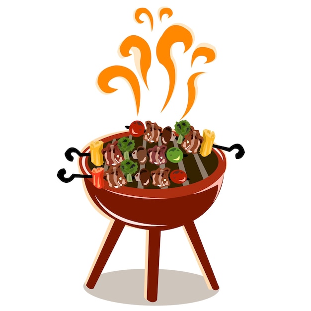 그릴 파티 즐거움 맛있는 바베큐 일러스트레이션