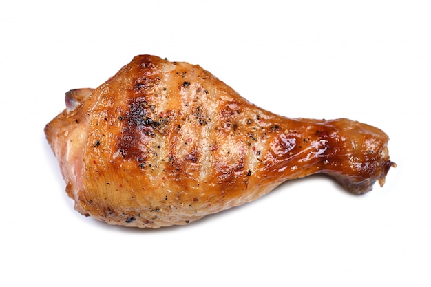 Grill roast bbq chicken leg isolated on white background