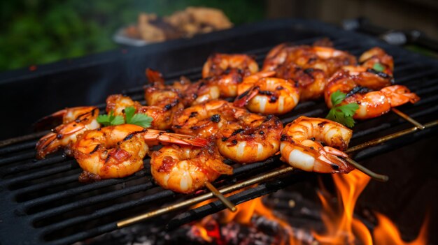 Photo grill shrimp bbq style mixed spicy