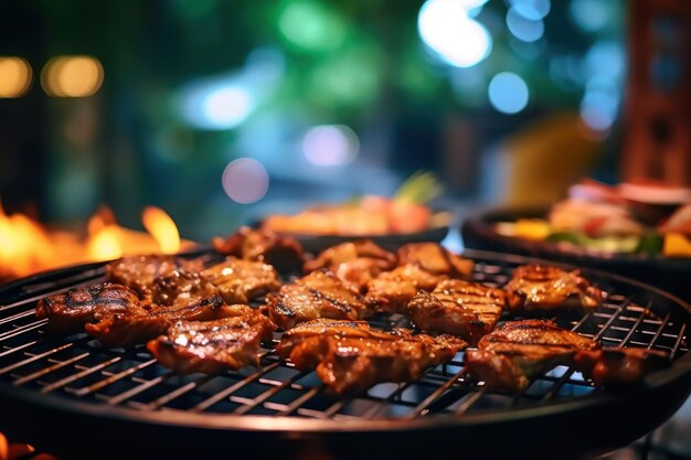 A grill with a fire in the background