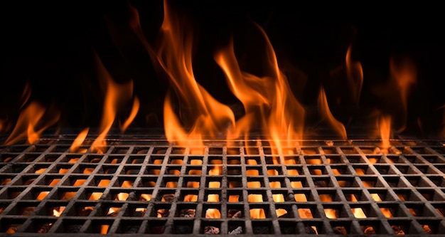 A grill with a fire on it