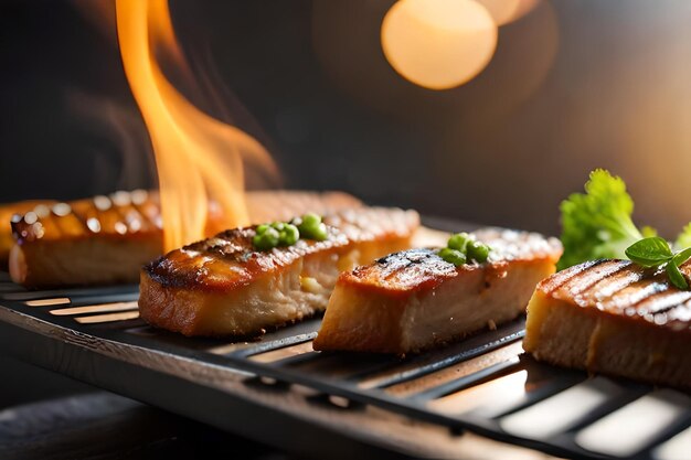 その上に食べ物があるグリル