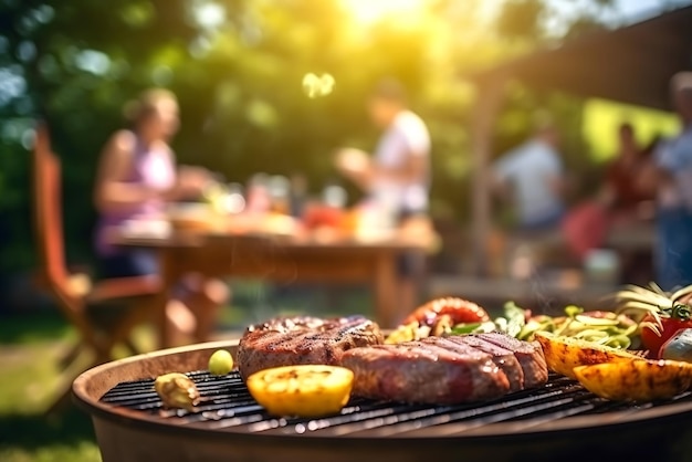 Foto una griglia con sopra carne, verdure e verdure grigliate.