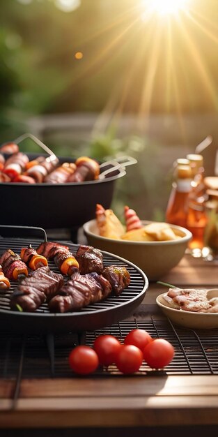 肉と野菜を入れたグリル