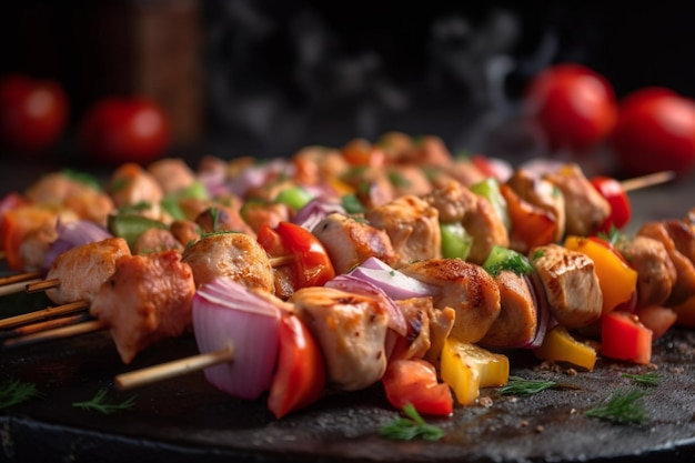 A grill with meat and vegetables on it