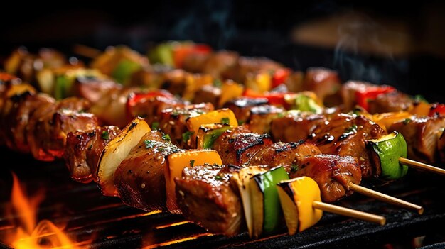 A grill with meat and vegetables on it