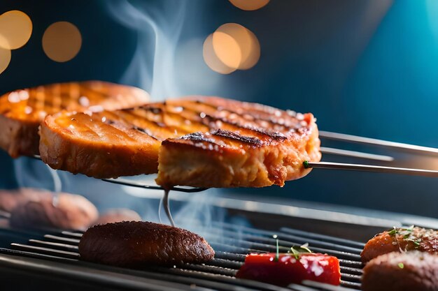 a grill with meat and vegetables on it