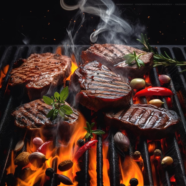 A grill with meats and vegetables on it