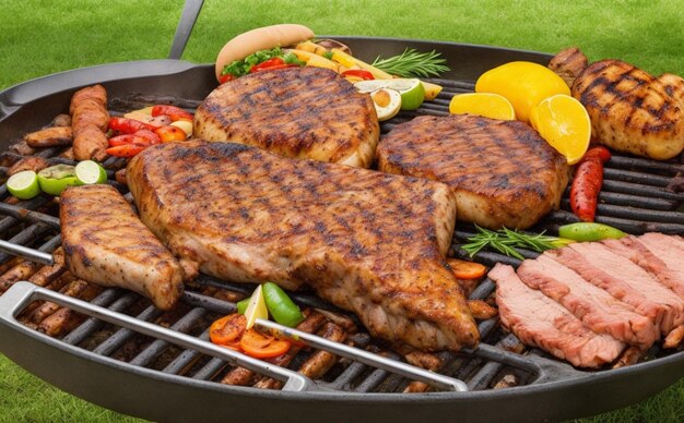 a grill with a variety of meats on it