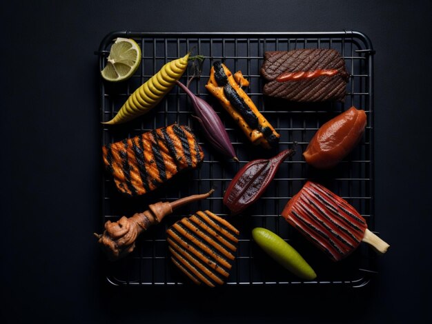 Photo a grill with a variety of meats on it