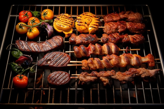 a grill with a variety of meats