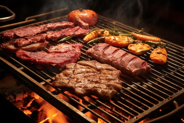 a grill with a variety of meats