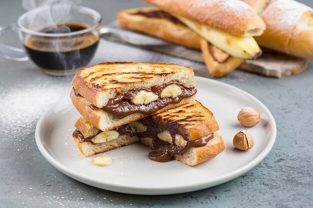 Grilled banana and chocolate hazelnut paste sandwich