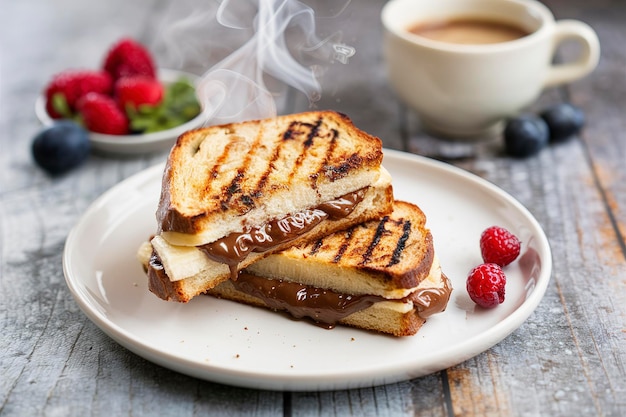 Grilled banana and chocolate hazelnut paste sandwich