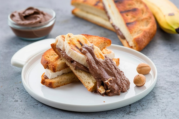 Grilled banana and chocolate hazelnut paste sandwich