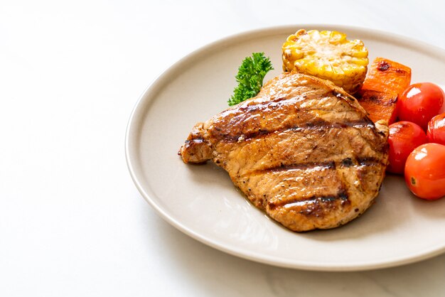 grilled and barbecue fillet pork steak with vegetable