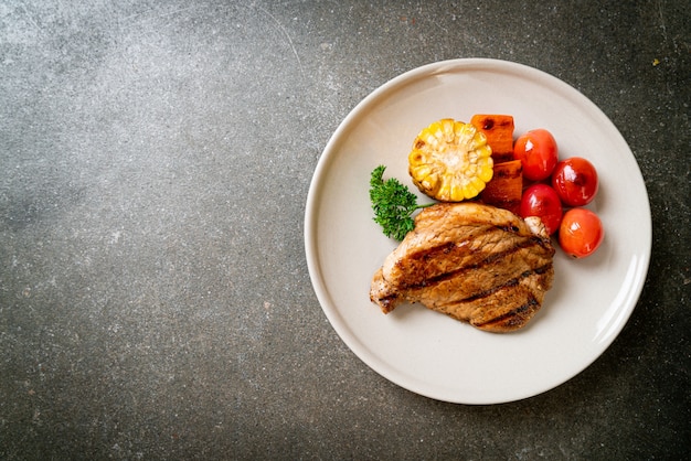 grilled and barbecue fillet pork steak with vegetable