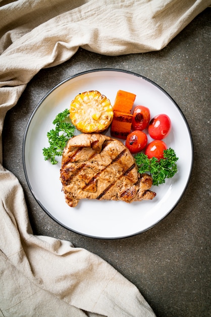 grilled and barbecue fillet pork steak with vegetable