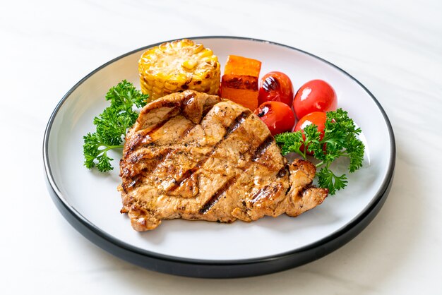 grilled and barbecue fillet pork steak with vegetable