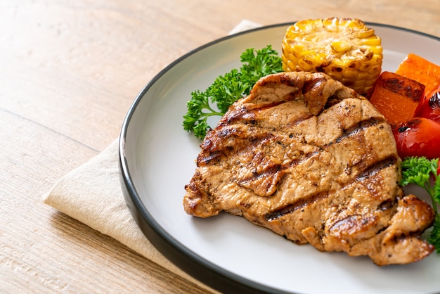 grilled and barbecue fillet pork steak with vegetable