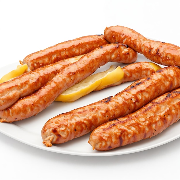 Grilled bavarian sausages isolated on white background