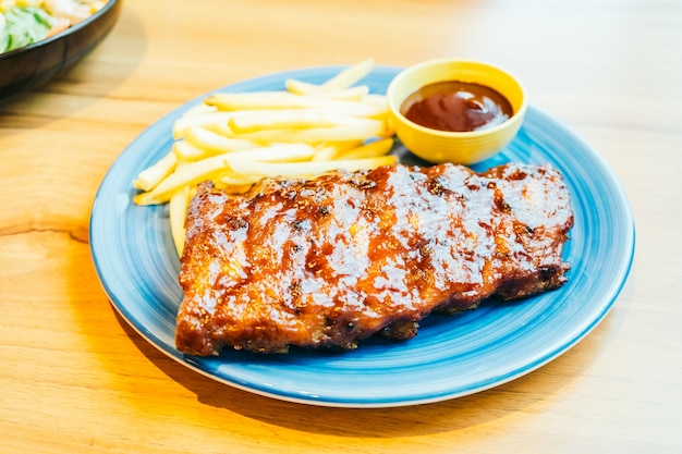 Grilled Bbq or Barbecue rib with french fries