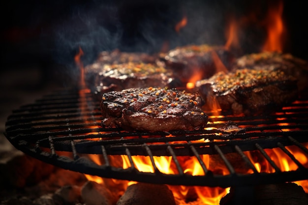 Grilled beef over the burnt charcoal in bbq