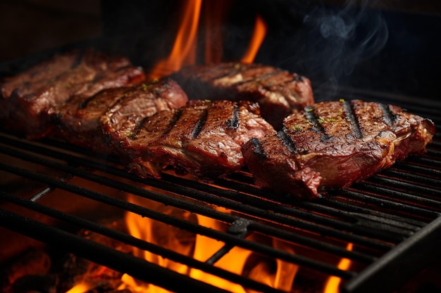 Grilled beef over the burnt charcoal in bbq