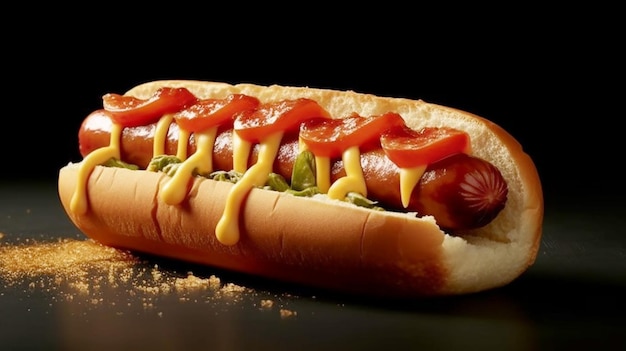 Grilled beef hot dog with ketchup snack background
