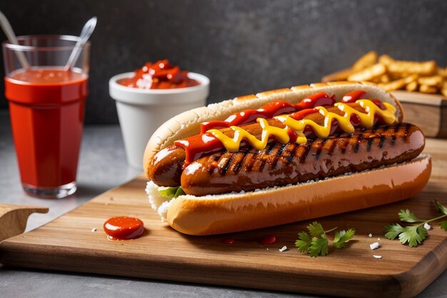 ケチャップのスナックでグリルした牛肉ホットドッグ