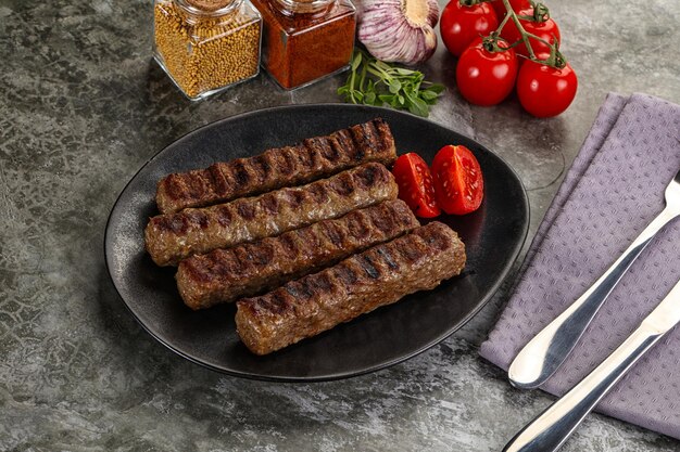 Grilled beef kebab minced meat