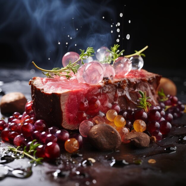 Photo grilled beef steak delight succulent meat encased in a grape infused paradise