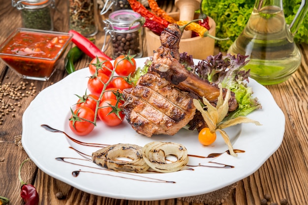 Grilled beef steak on the grill